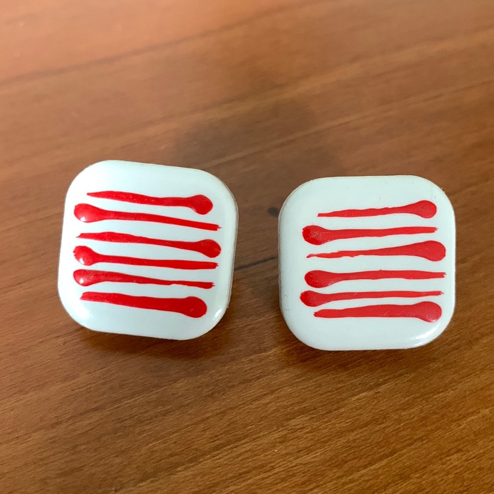 Vintage Earrings - white with red tile earrings